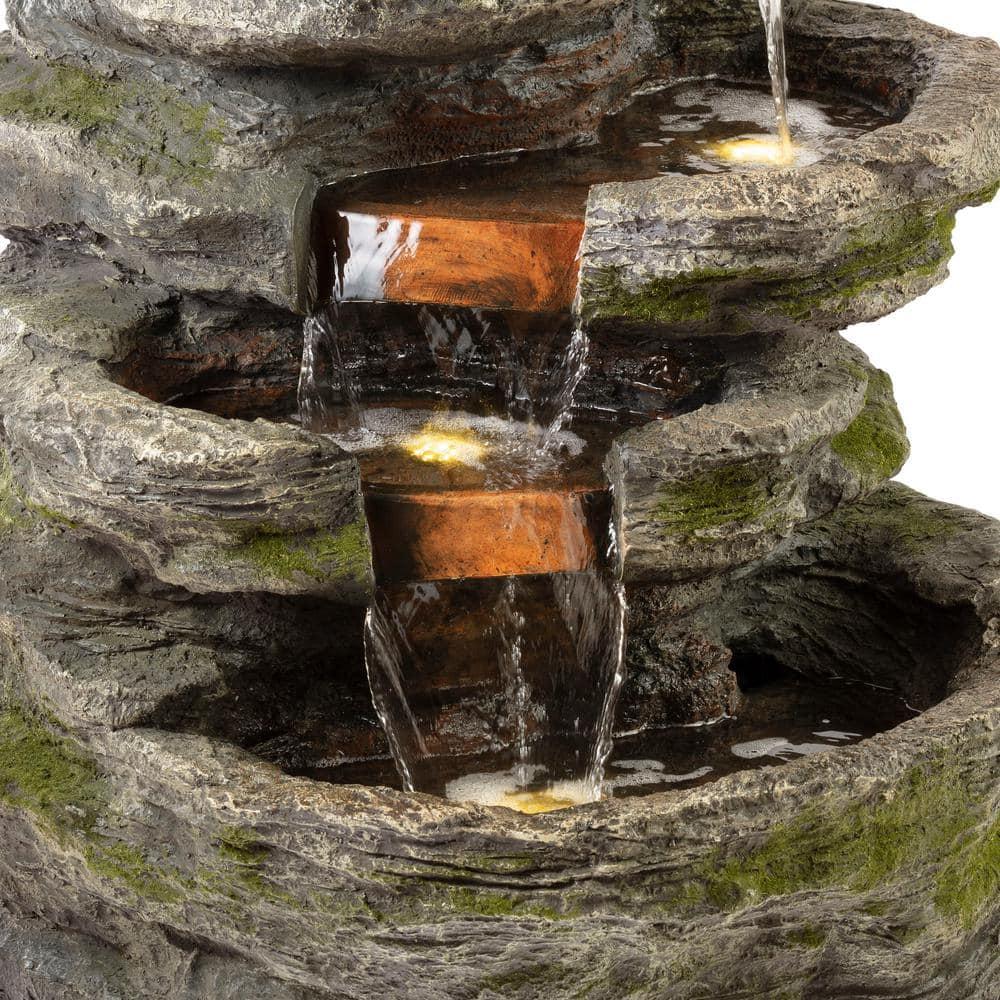 Alpine Corporation 8-Tier Rainforest Rock Water Fountain with LED Lights