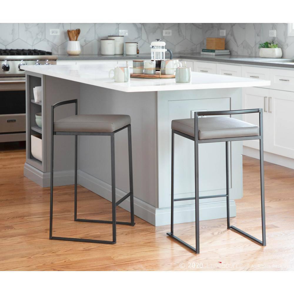 LumiSource Set of 2 26" Fuji Contemporary Counter Height Barstools Gray: Padded, Metal Frame, Stackable