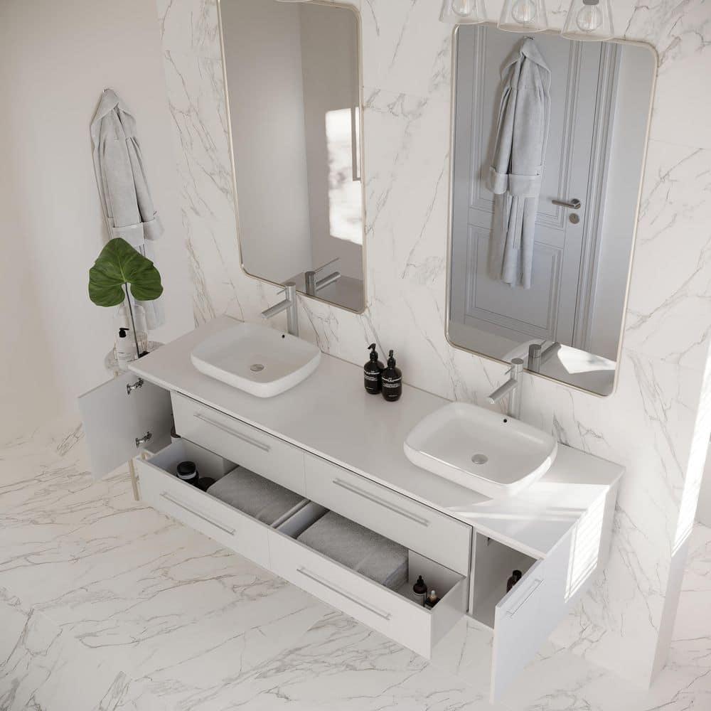 Fresca Lucera 72" Solid Wood Bathroom Cabinet with Double Vessel Sinks in White