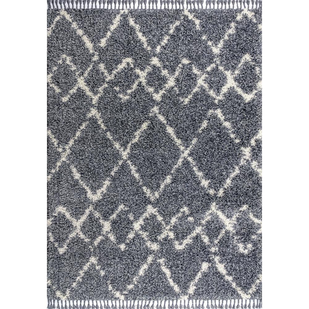 4'x6' Mercer Shag Plush Tassel Moroccan Geometric Trellis Area Rug, Denim/Cream - JONATHAN Y