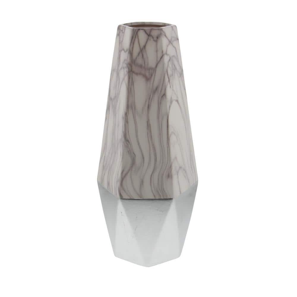 DecMode 13" Striped Black Ceramic Vase with Gold Accents