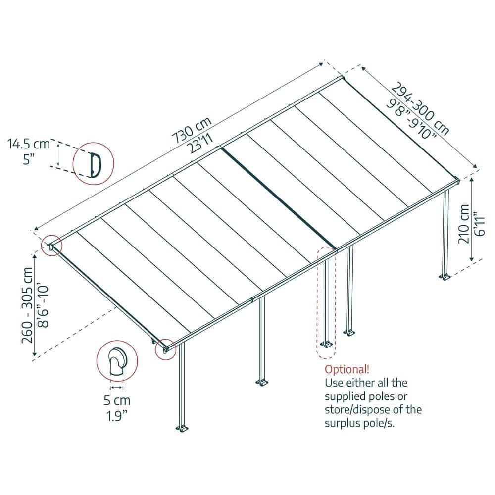 Palram - Canopia Feria 10' x 24' Polycarbonate/Galvanized Steel Patio Cover - Gray/Clear