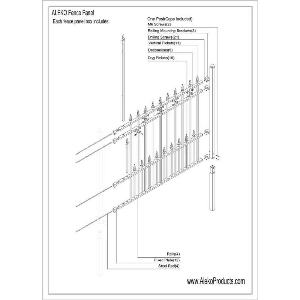 ALEKO Venice 62.8'' H x 66'' W Black Stainless Steel Fencing