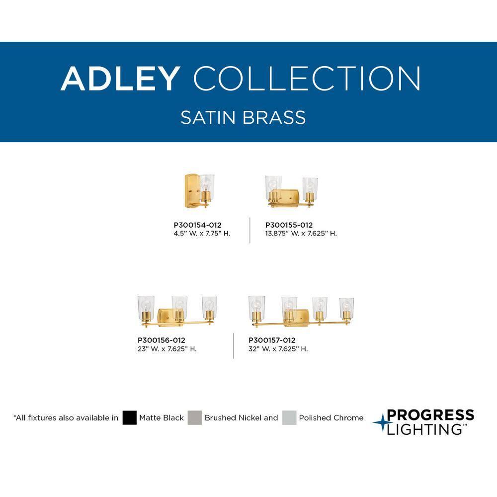 Progress Lighting Adley 2-Light Bath Vanity in Satin Brass with Clear Glass Shades
