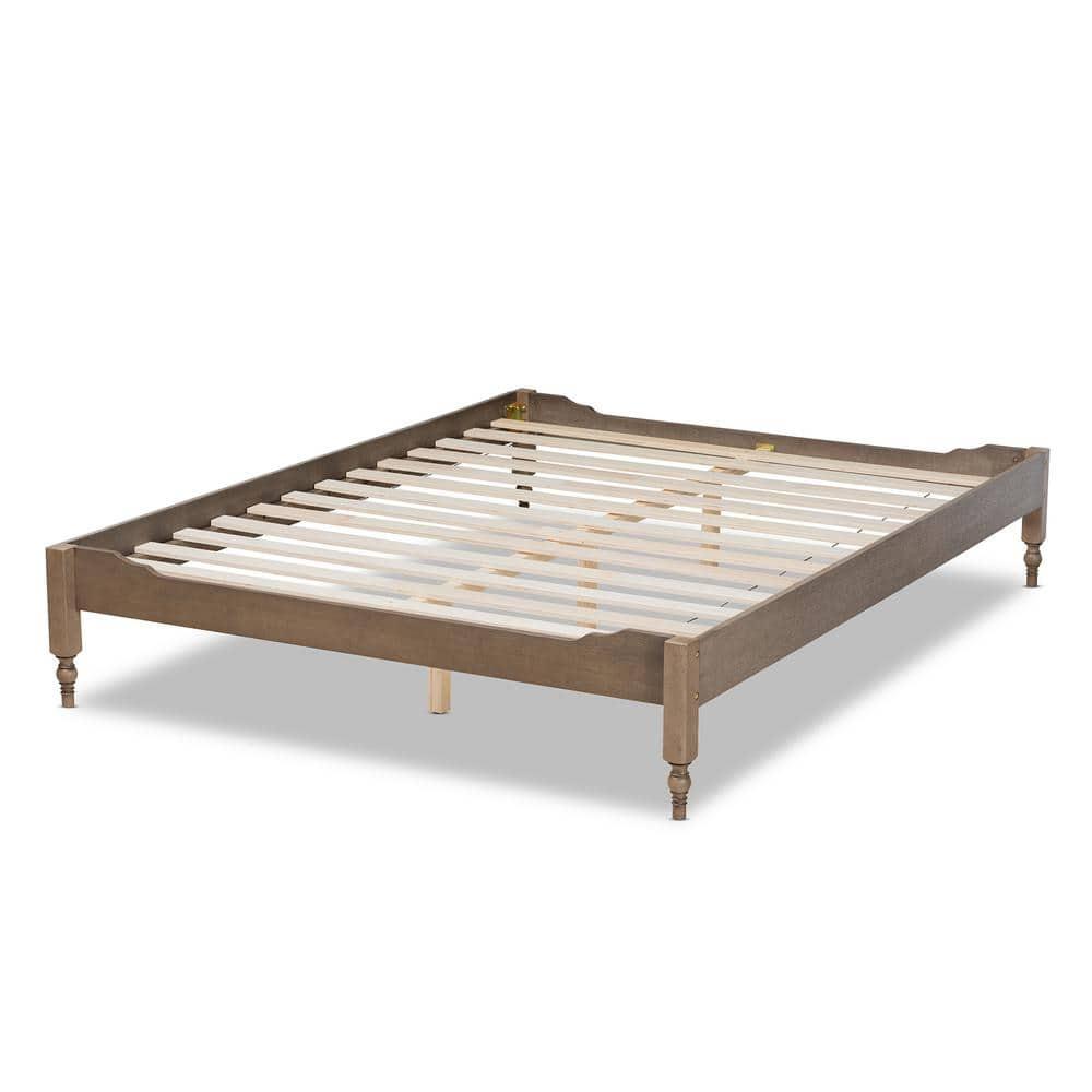 Queen Laure French Bohemian Wood Platform Bed Frame Weathered Gray - Baxton Studio: Ash Walnut Finish, No Box Spring Required