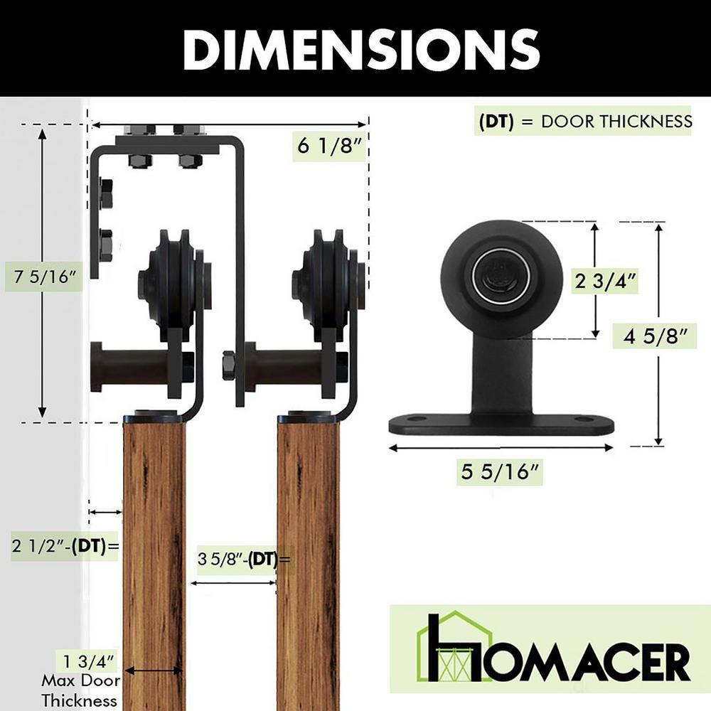 Homacer Black Rustic Double Track U-Shape Bypass Sliding Barn Door Hardware Kit, for Two/Double Doors, 12ft Long Flat Track, T-Shape Design Roller, Heavy Duty, for Interior & Exterior Use