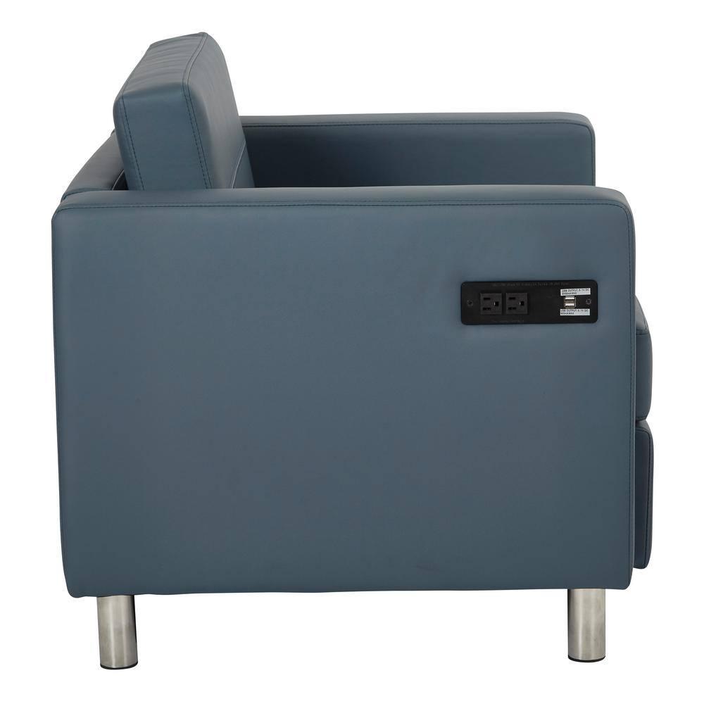 Office Star Products Atlantic chair with Single Charging Station in Dillon Blue Fabric K/D