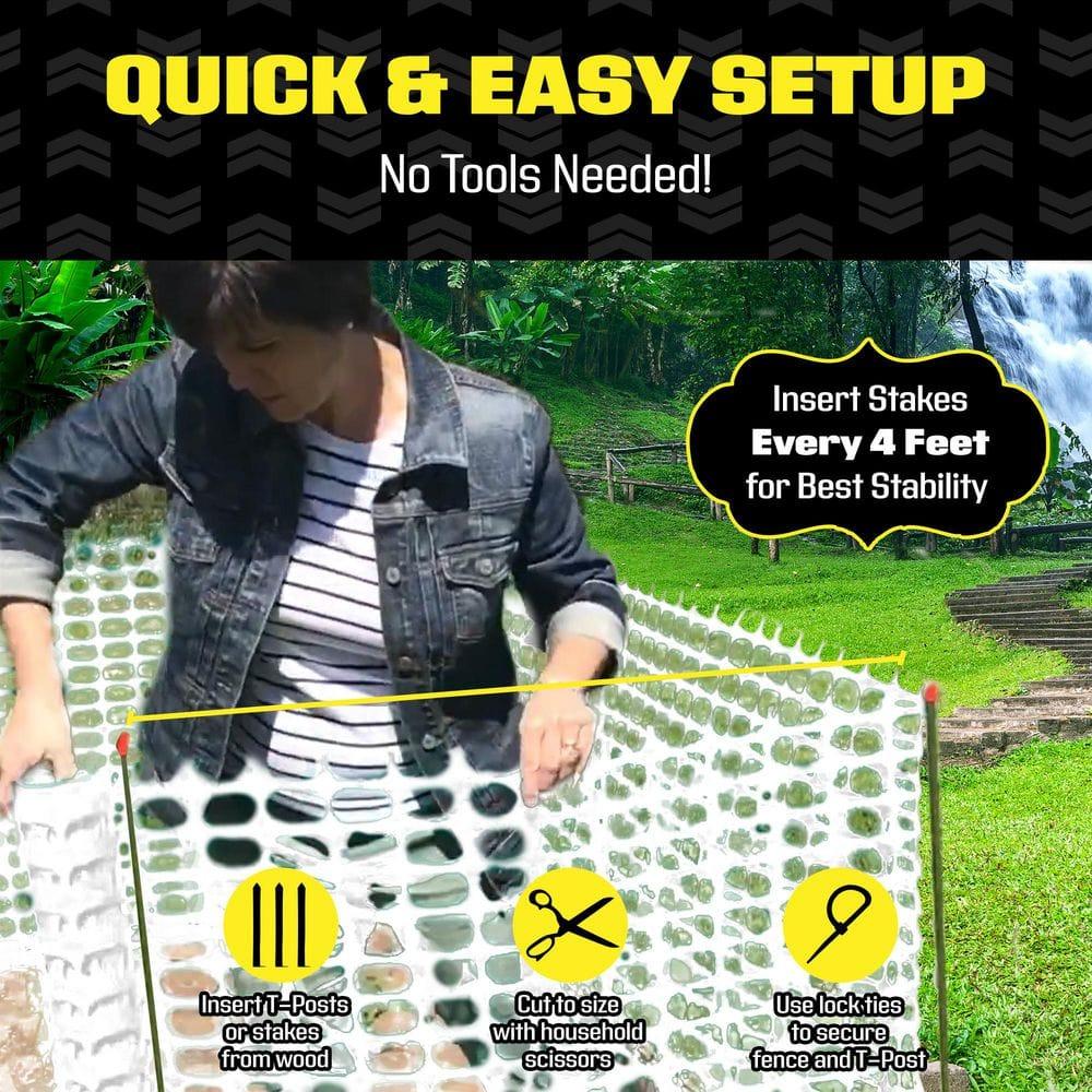 BOEN 4' x 50' White Temporary Fencing, Mesh Snow Fence, Plastic, Safety Garden Netting, Above Ground Barrier, for Deer, Kids, Swimming Pool, Silt, Lawn, Rabbits, Poultry, Dogs