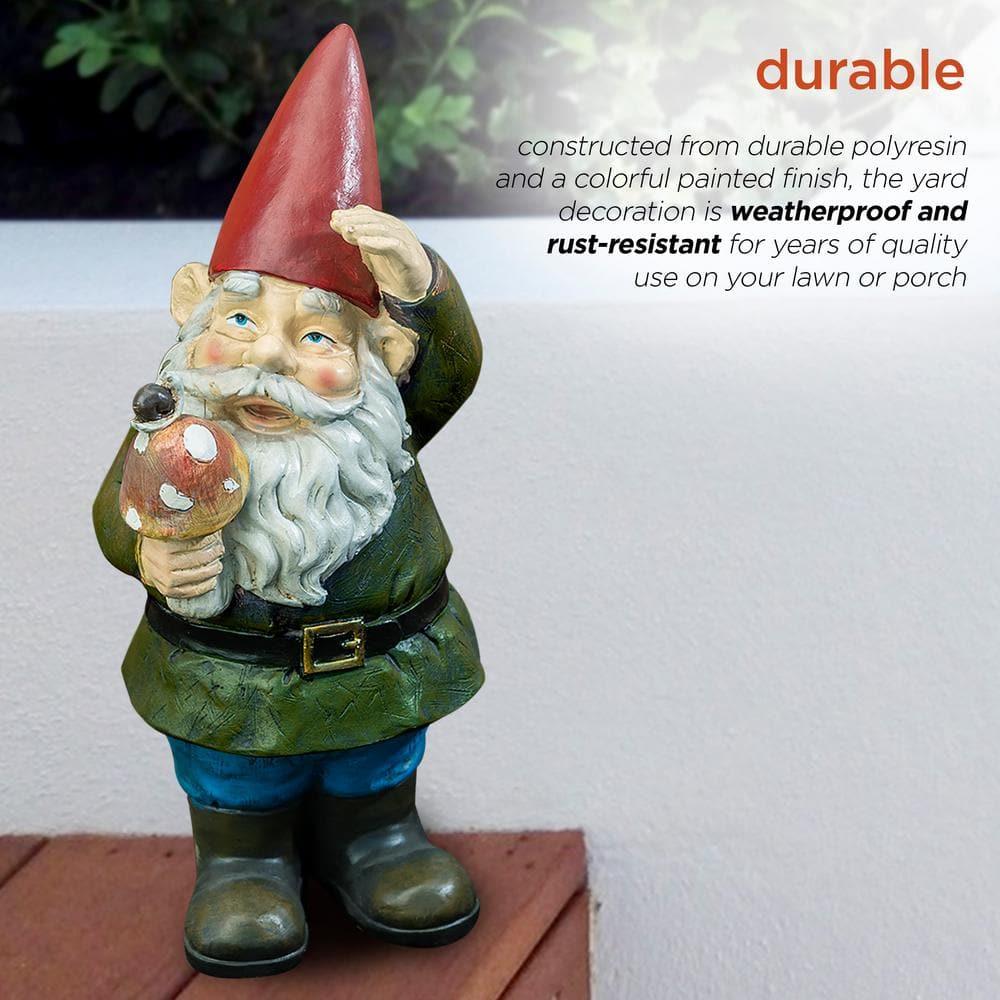Whimsical 12" Multicolor Gnome Holding Mushroom Lawn Decoration