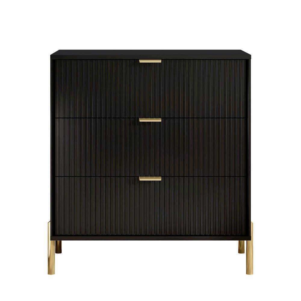 Festivo 2pc Modern Elegance 3 Drawer Nightstands Side Table Set Black