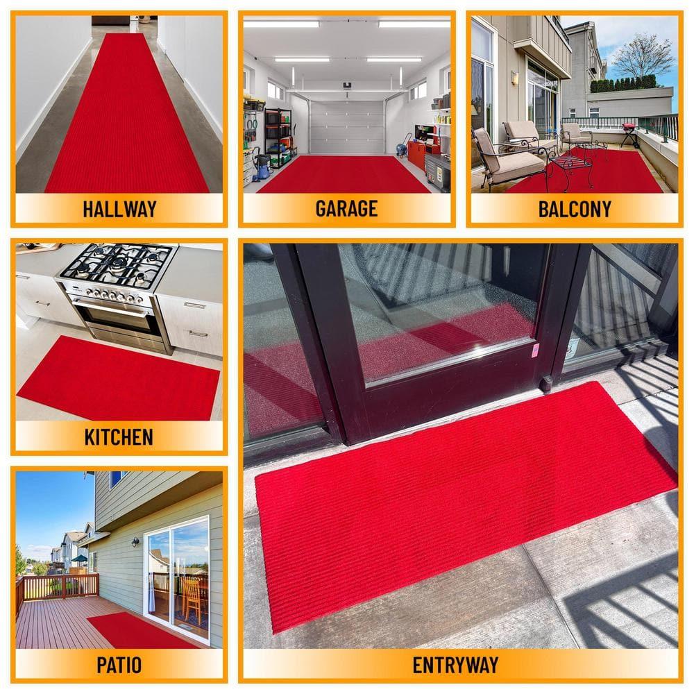Ottomanson Hallway Runner Waterproof Non-Slip Rubberback 2x6 Indoor/Outdoor Utility Rug, 2' x 6', Red
