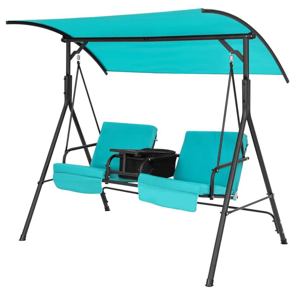 Resenkos Porch Swing, Porch Swing Chair with Adjustable Canopy-Turquoise, Hanging Outdoor Porch Swings for Garden, Backyard