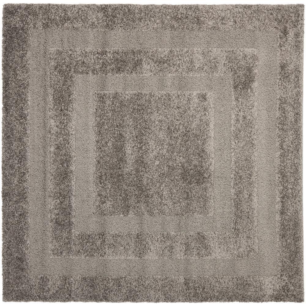 SAFAVIEH Florida Mason Bordered Shag Area Rug, Grey, 5' x 5' Square