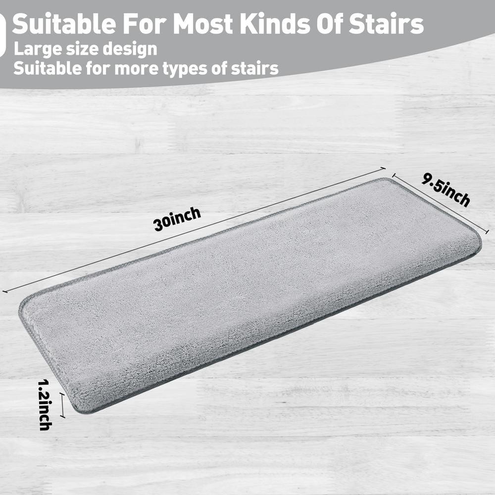 PURE ERA Bullnose Soft Plush Carpet Stair Treads Wooden Steps Rugs Self Adhesive Non-slip 9.5" x 30"x1.2" (Set of 7, Gray)