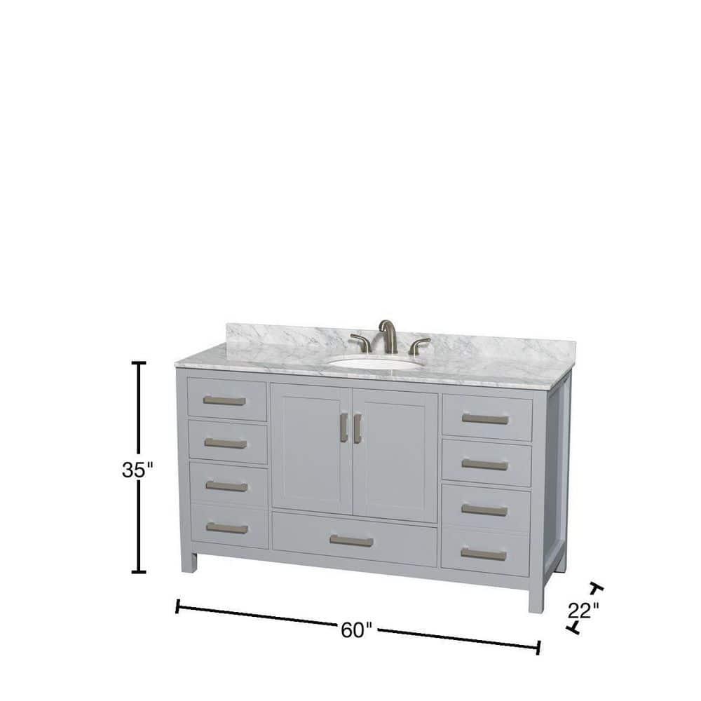 Wyndham Collection Sheffield 60" Freestanding Single Bathroom Vanity with Marble Top