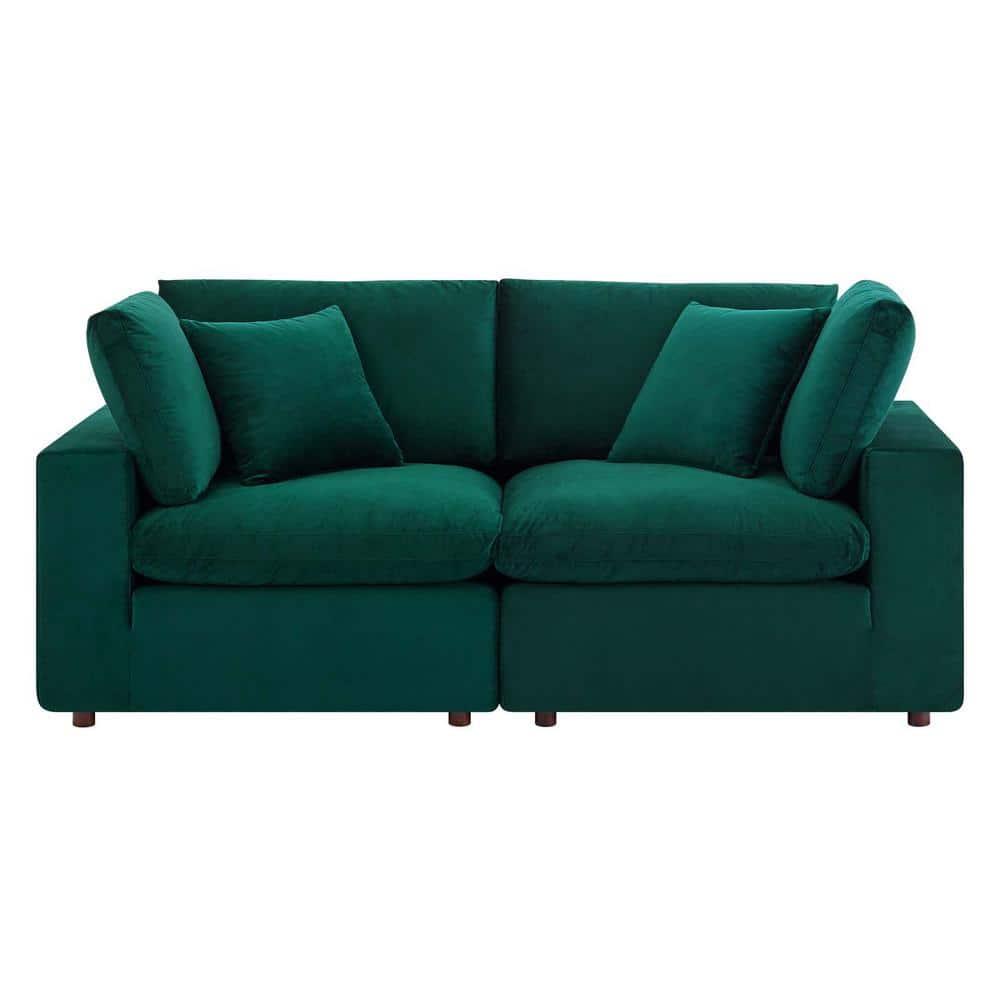 Modway Commix Down Filled Overstuffed Performance Velvet Loveseat in Green