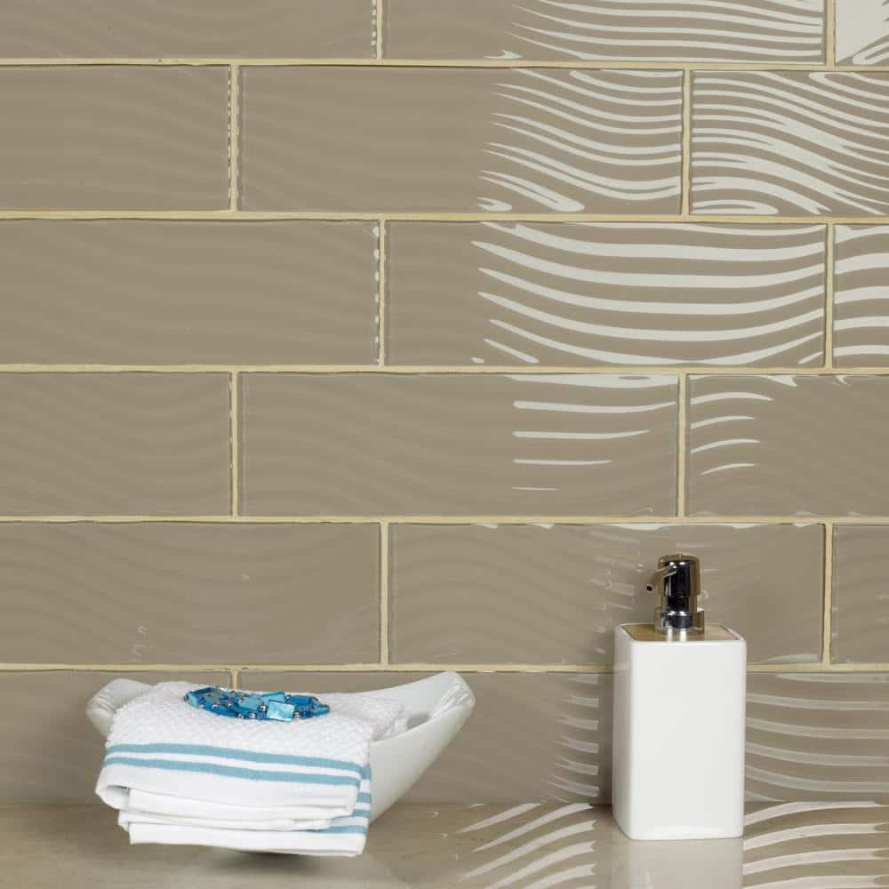 Abolos Pacific 4 in. x 12 in. Textured Glass Straight Edge Subway Decorative Kitchen & Bathroom Wall Tile