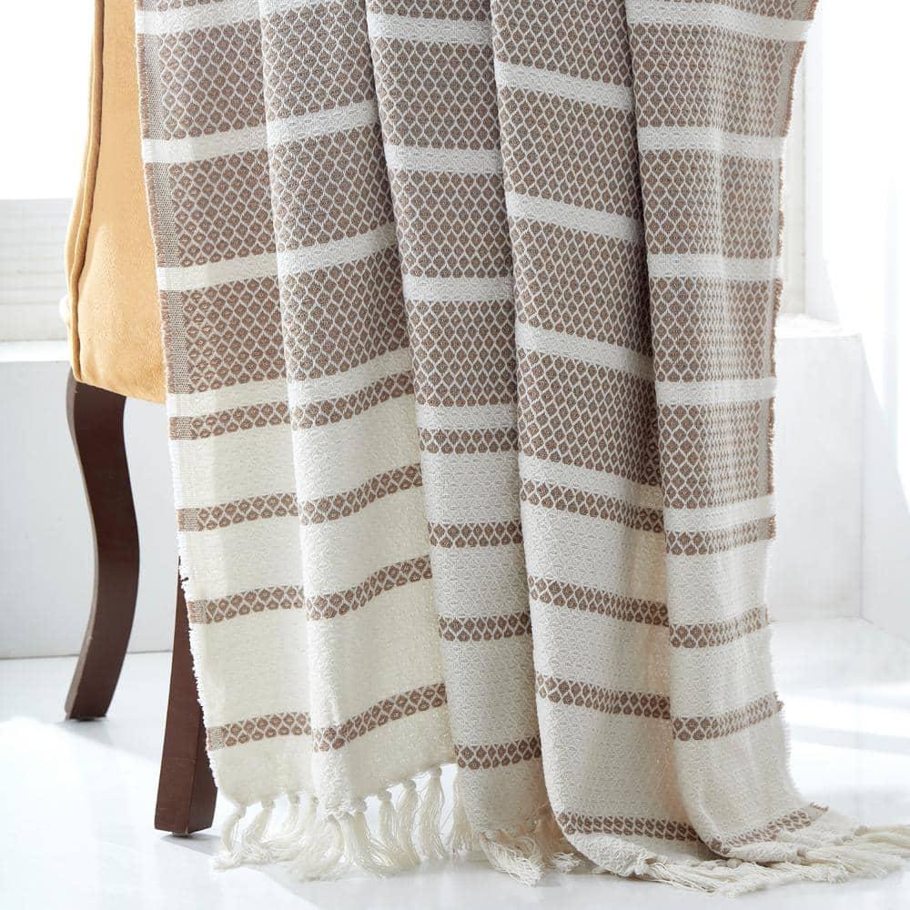 Modern Threads 100% Recycled Cotton, 60 x 70, Hilo, Throw Blanket, Khaki