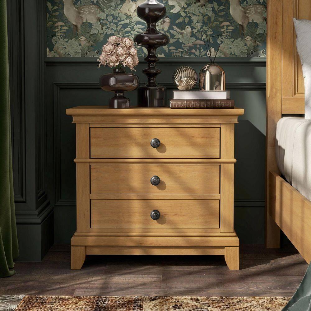 Furniture of America Stratford 2-Drawer Solid Wood Adult Bedroom Nightstand, Natural Oak