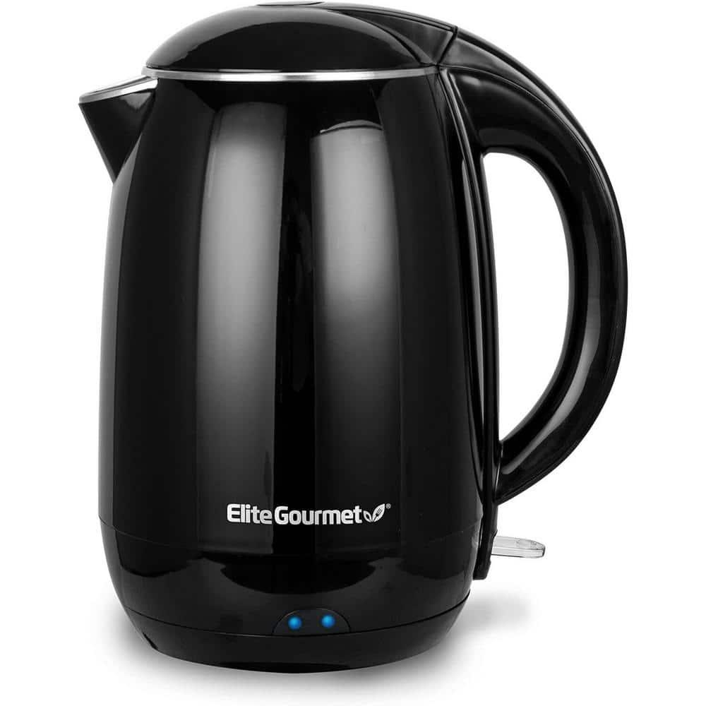 Elite Gourmet 1.8L Cool-Touch Electric Kettle, Stainless Steel, Black