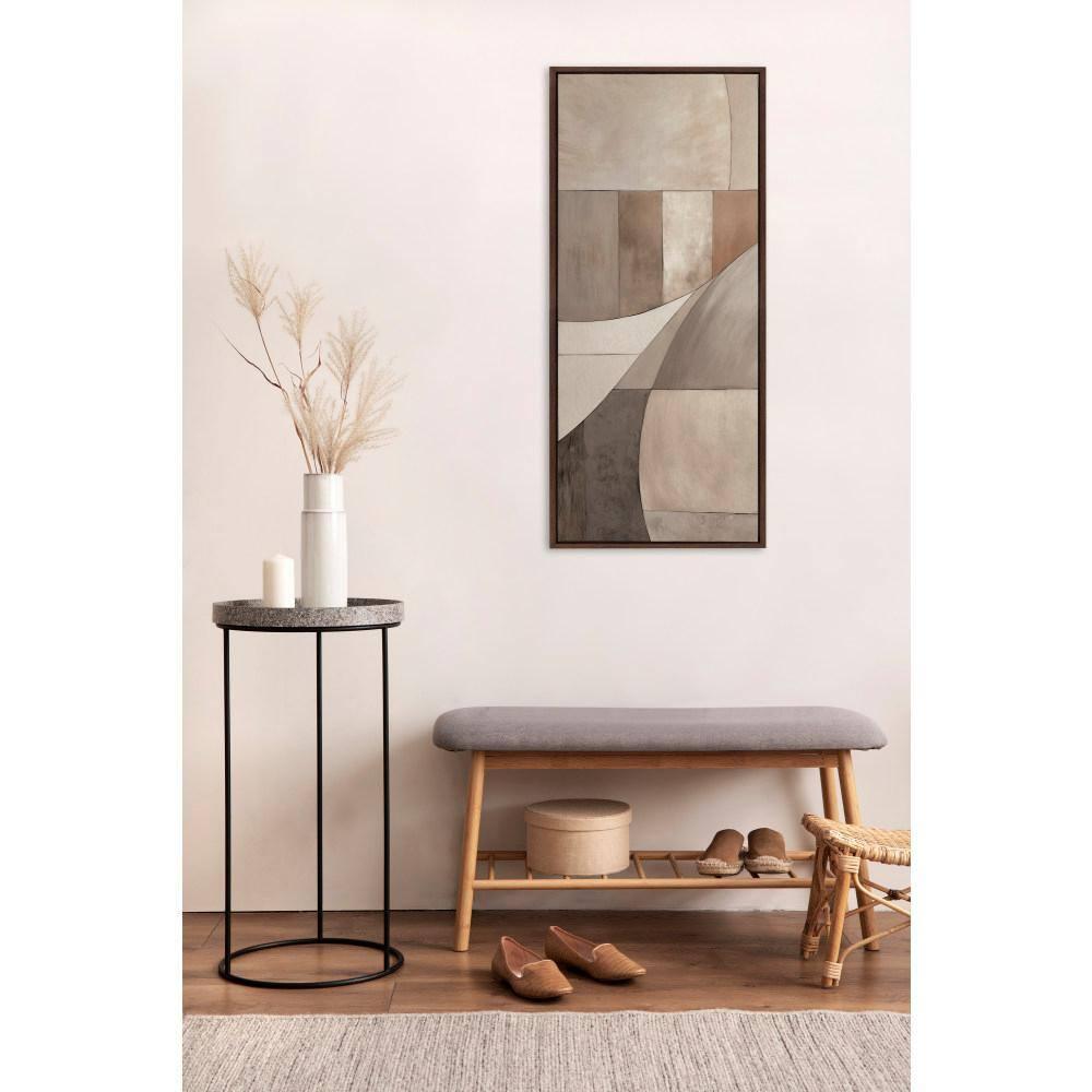 Kate & Laurel All Things Decor 18"x40" Sylvie Curved Grid Abstract on Neutral Linen Framed Canvas by The Creative Bunch Studio Brown