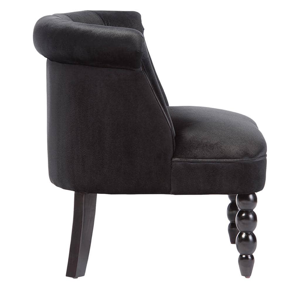 Flax Victorian Style  Black Velvet Fabric Upholstered Vanity Accent Chair