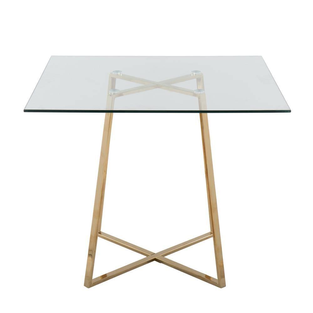 36" Cosmo Square Dining Table Gold/Clear Glass - LumiSource: Modern Pedestal Base, Seats 4