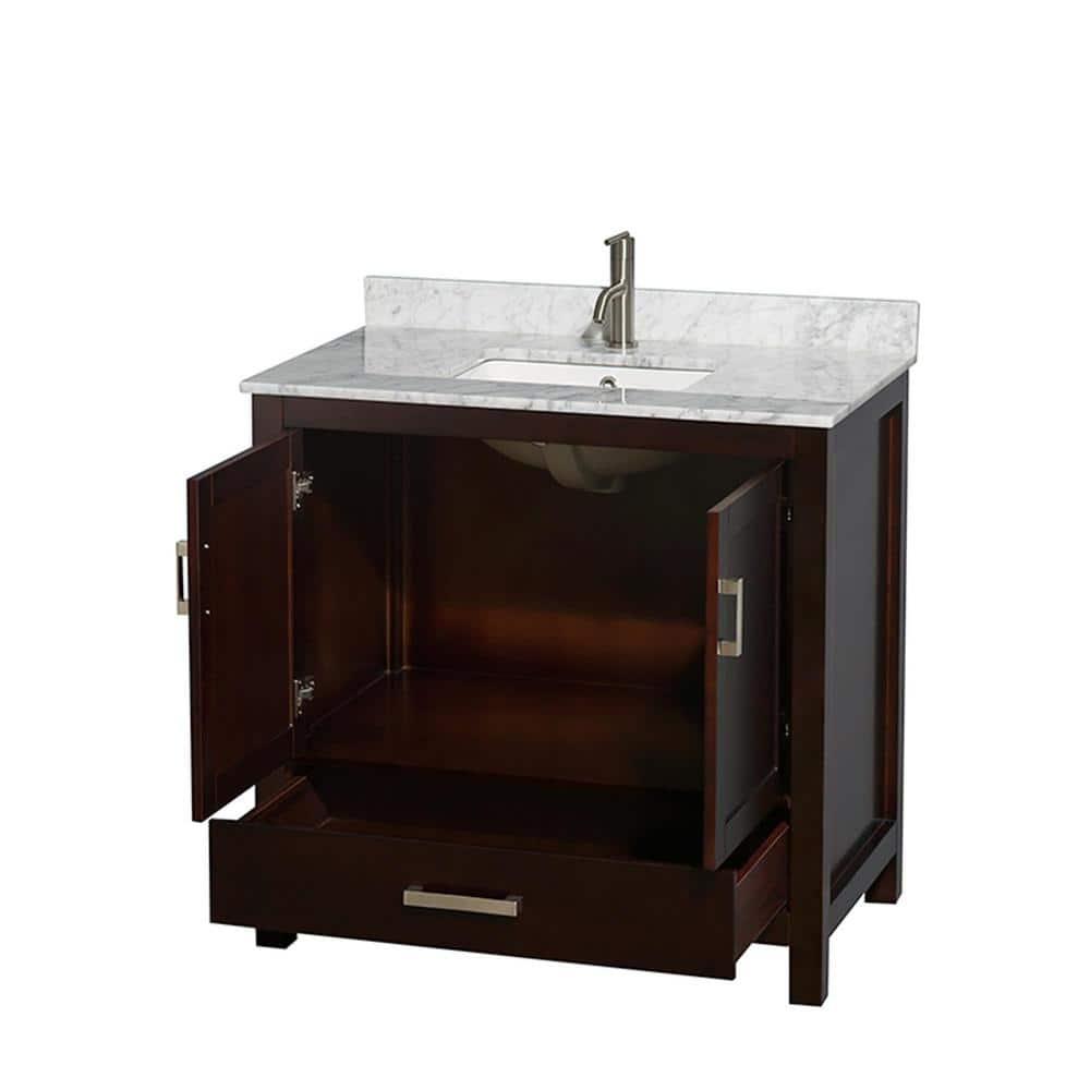 Wyndham Collection Sheffield 36" Freestanding Single Bathroom Vanity with Marble Top