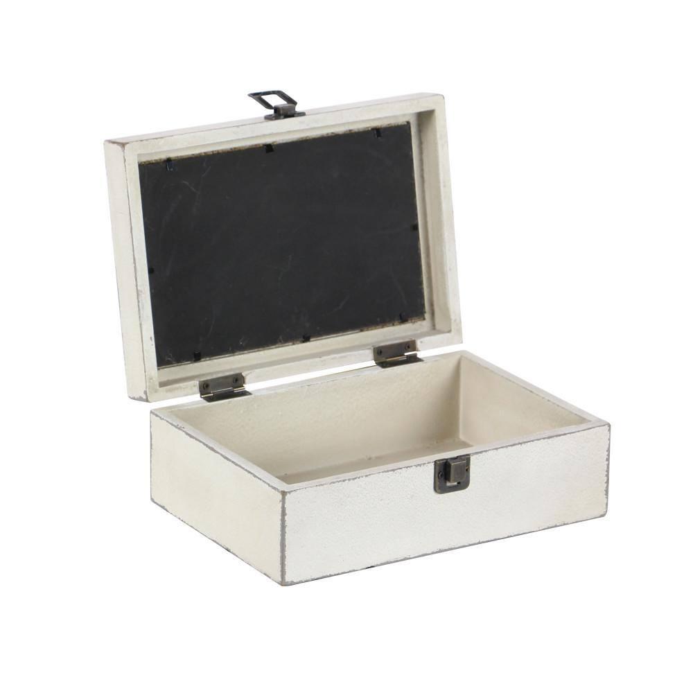 DecMode White Wood Decorative Box with Hinged Lid, 2 Count