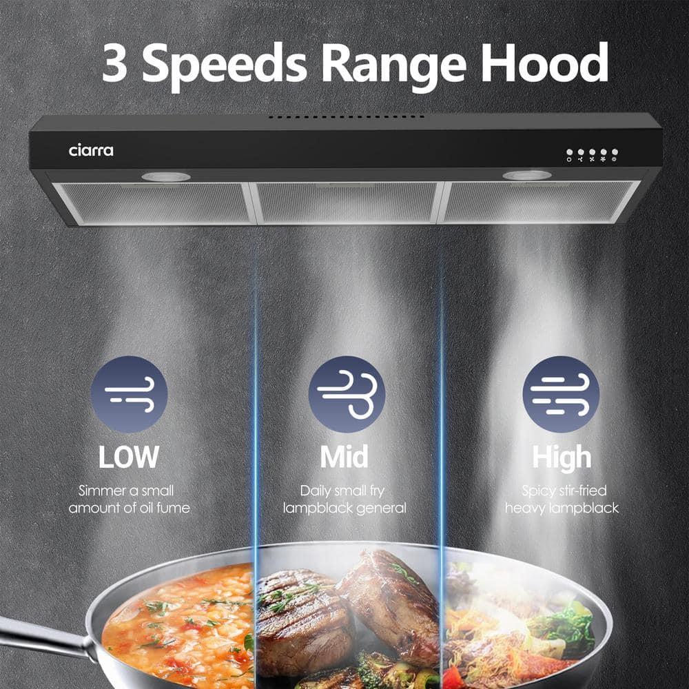 CIARRA Black Range Hood 30 inch Under Cabinet with Ductless Ducted Convertible Slim Kitchen Hood CAB90575
