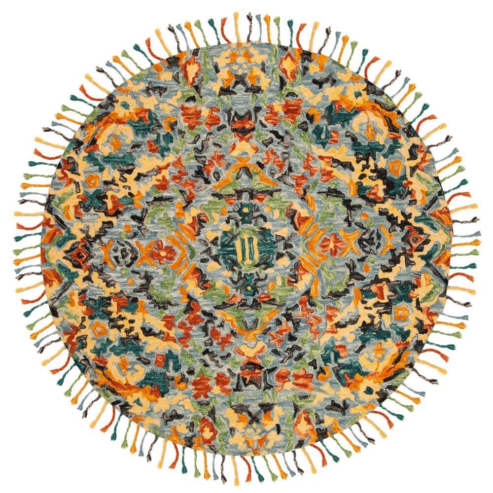 SAFAVIEH Blossom Everitt Floral Wool Fringed Area Rug, Blue/Multi, 8' x 8' Round