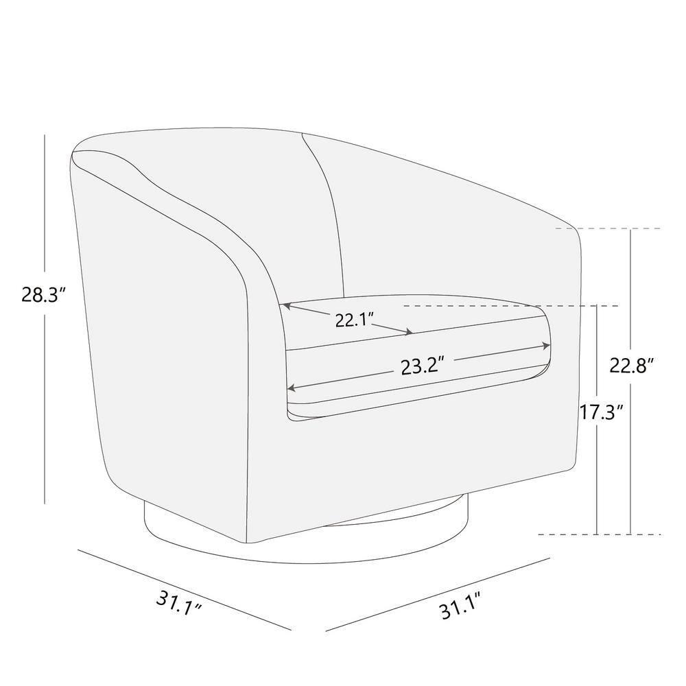 Nereus Gray Velvet Swivel Accent Chair with Arms and Wood Base