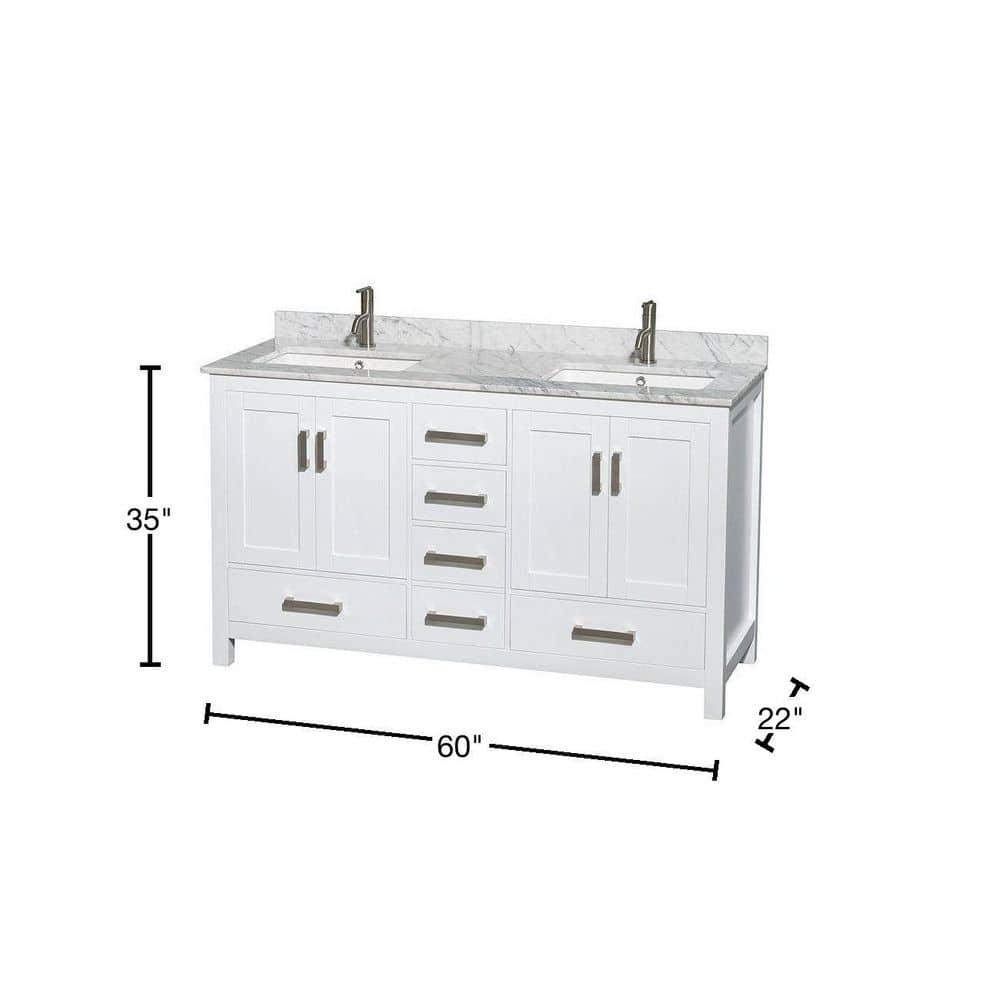 Wyndham Collection Sheffield 60" Freestanding Double Bathroom Vanity with Marble Top
