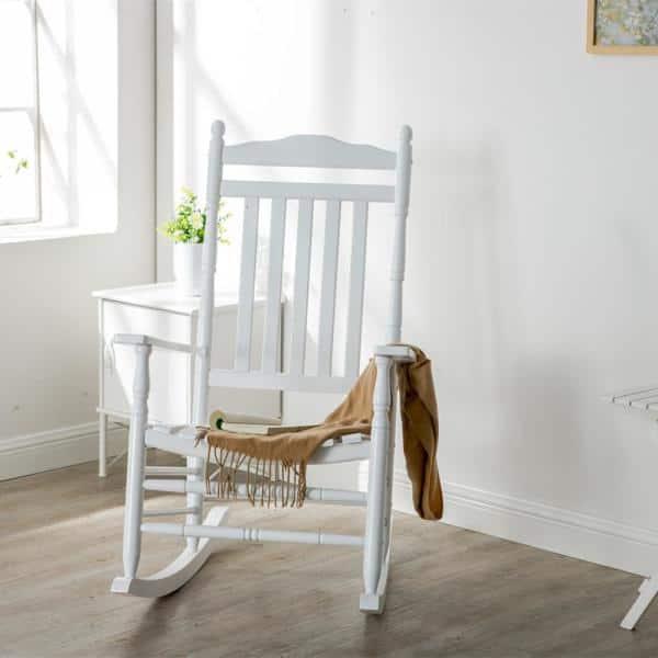 White Wood Traditional Outdoor Rocking Armchair