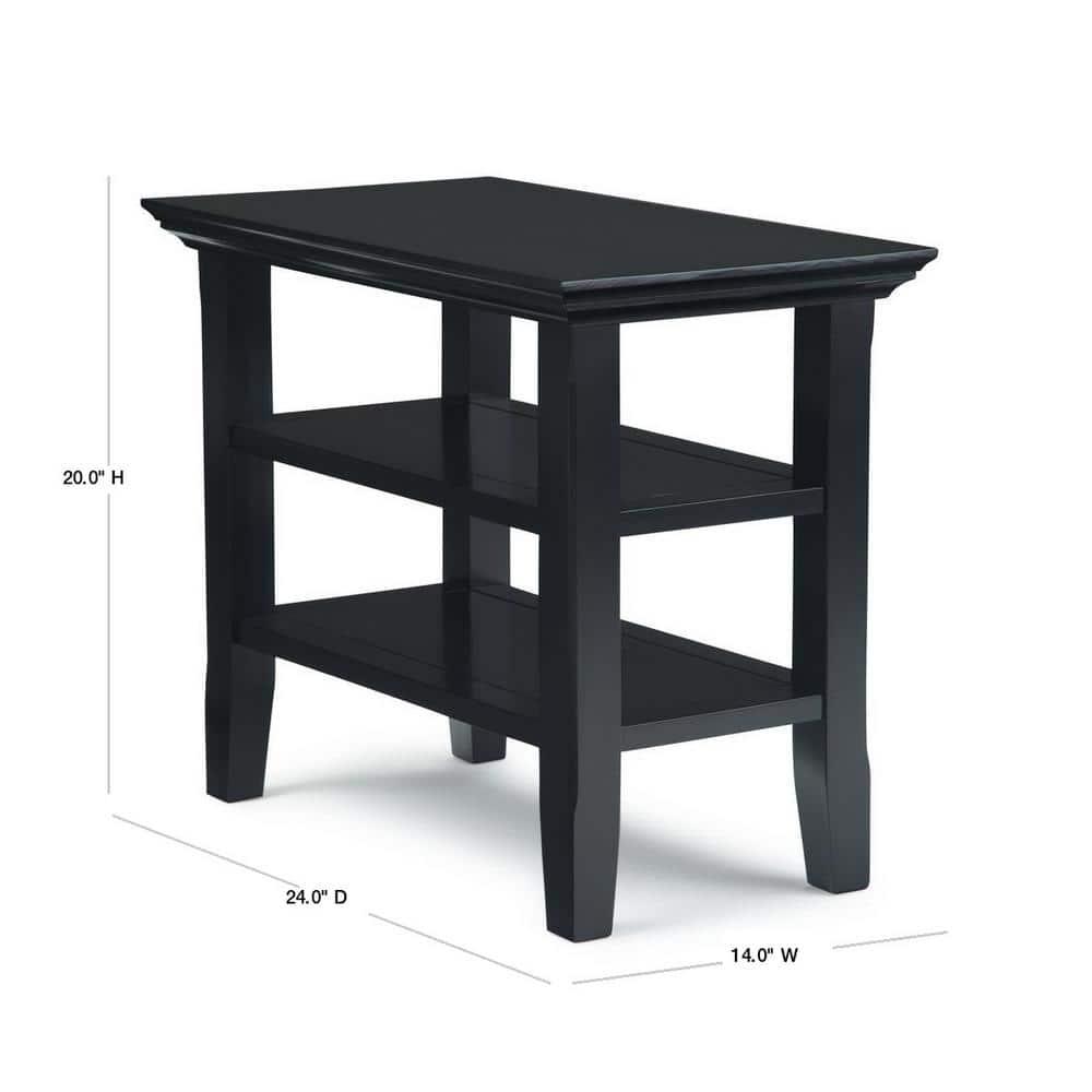 Simpli Home Acadian Wood 14" Rectangle Transitional Narrow Side Table in Black