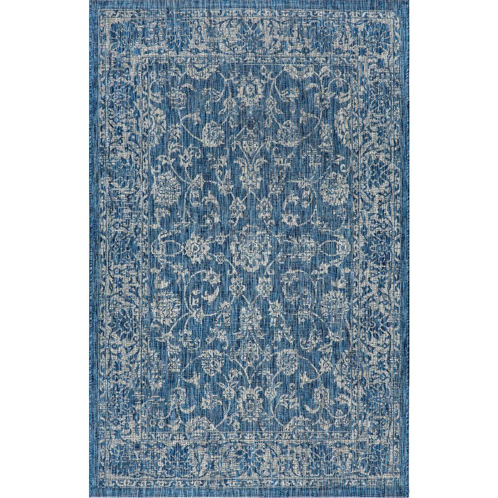 JONATHAN  Y Santa Monica Tela Textured Weave Floral 4 x 6 (ft) Loomed Polypropylene Navy/Gray Rectangular Indoor/Outdoor Border Coastal Area rug