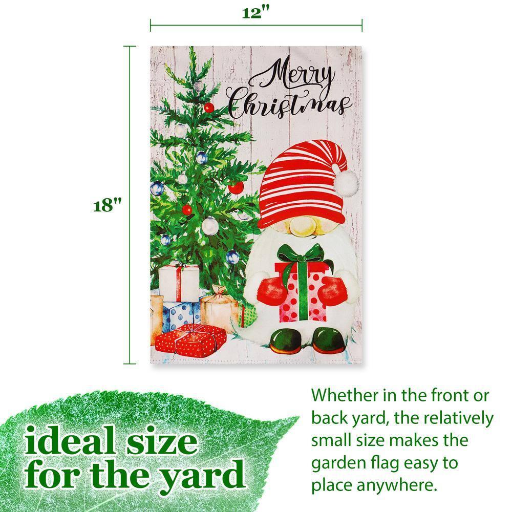 G128-12"x18" Christmas Garden Flag Double-Sided " Santa Gnome with Present Blockout Fabric