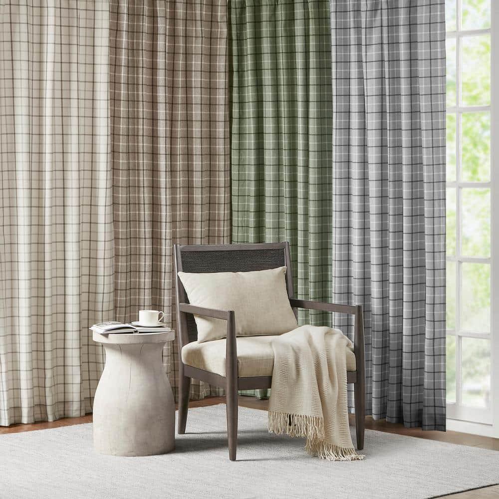 Anaheim Plaid Faux Leather Tab Top Single Curtain Panel with Fleece Lining