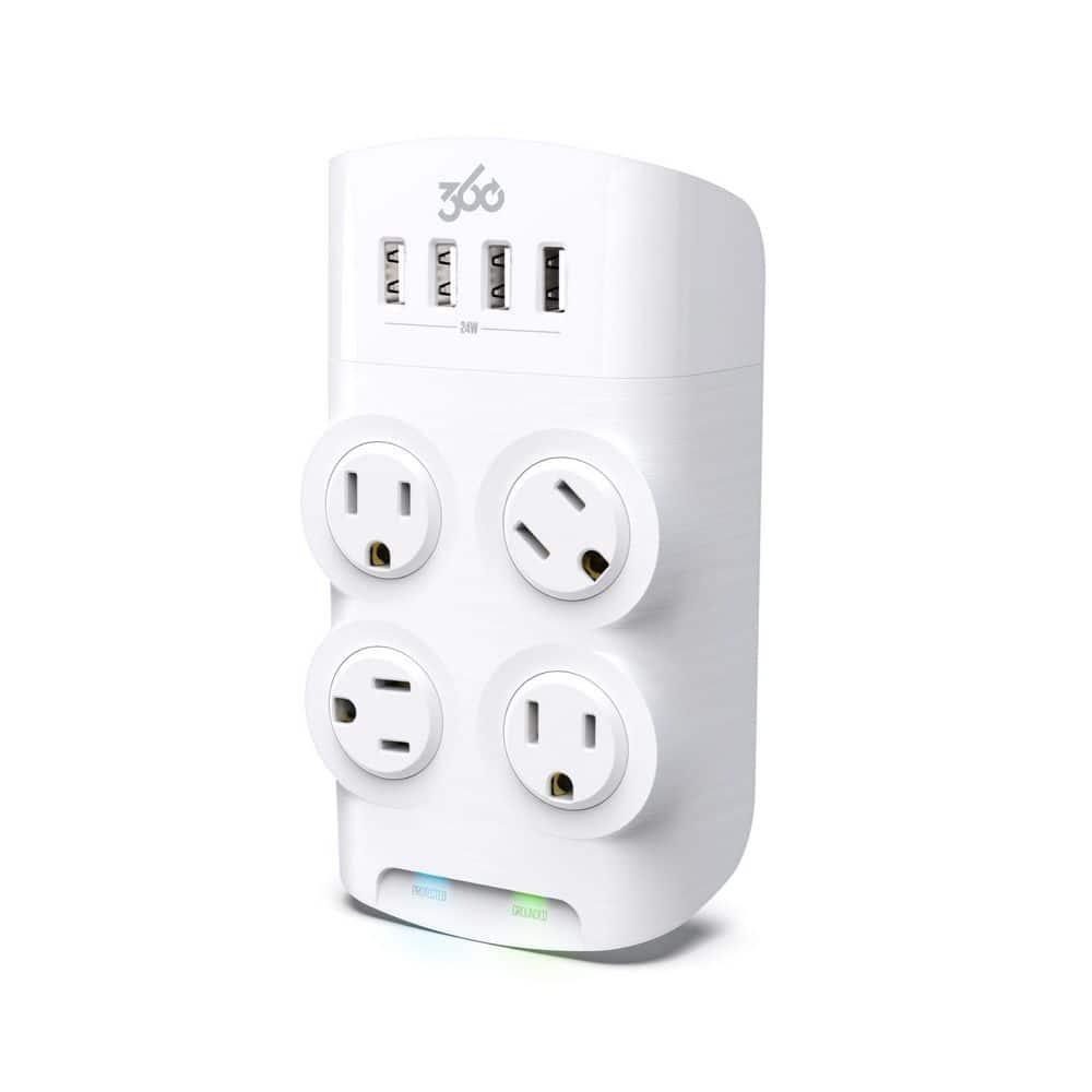 360 Electrical - Revolve 4 outlets Wall Tap Surge Protector - 1080 J - White