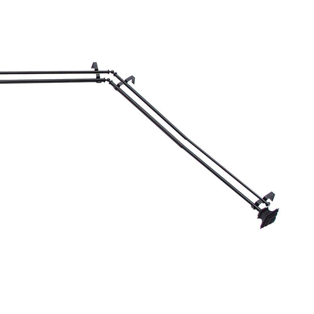 Kenney Mission 3/4" Decorative Bay Window Double Curtain Rod, 78-144", Black