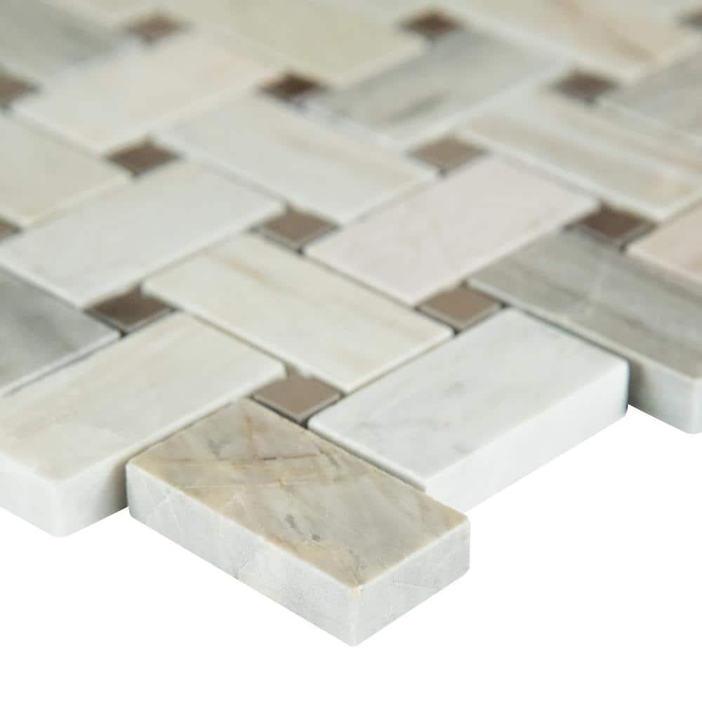 Angora Basketweave 12.5" x 12.5" Polished Marble Mosaic Floor and Wall Tile