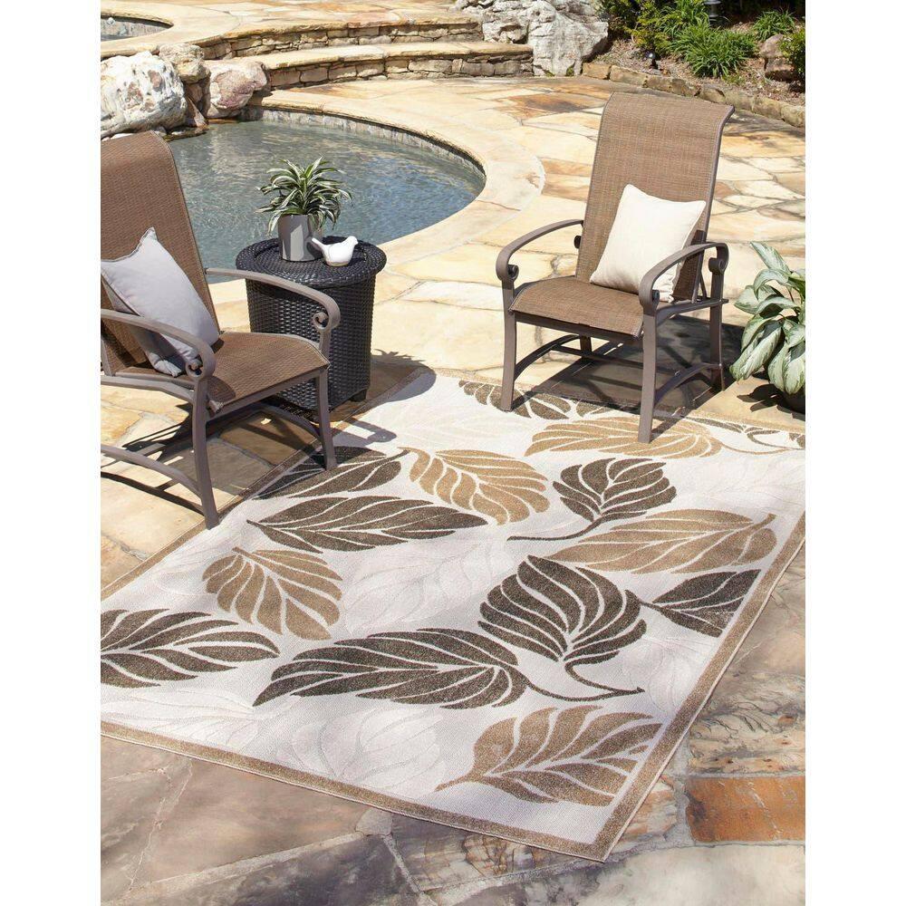 Unique Loom 6' 1 x 9' 0 Beige Outdoor Botanical Augusta Area Rug