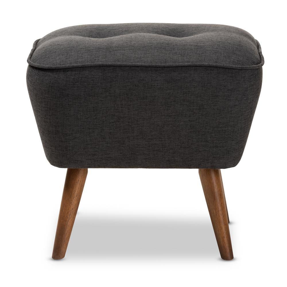 Petronelle Walnut Finished Wood Ottoman Dark Gray - Baxton Studio