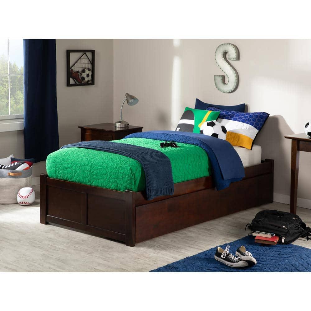 Concord Twin Extra Long Bed with Footboard and Twin Extra Long Trundle in Walnut
