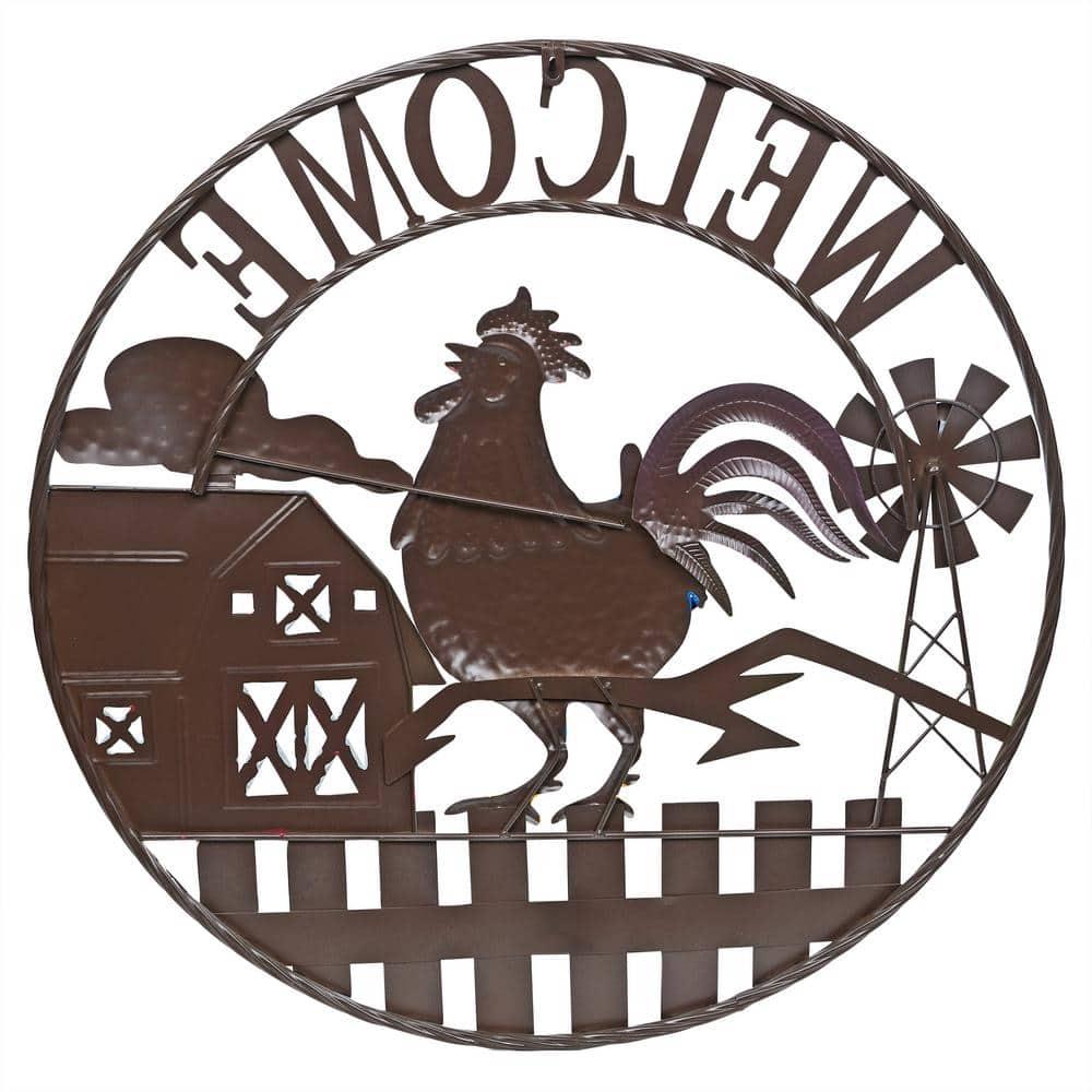 Alpine 30"H Large Round Rooster and Farm Welcome Wall Sign