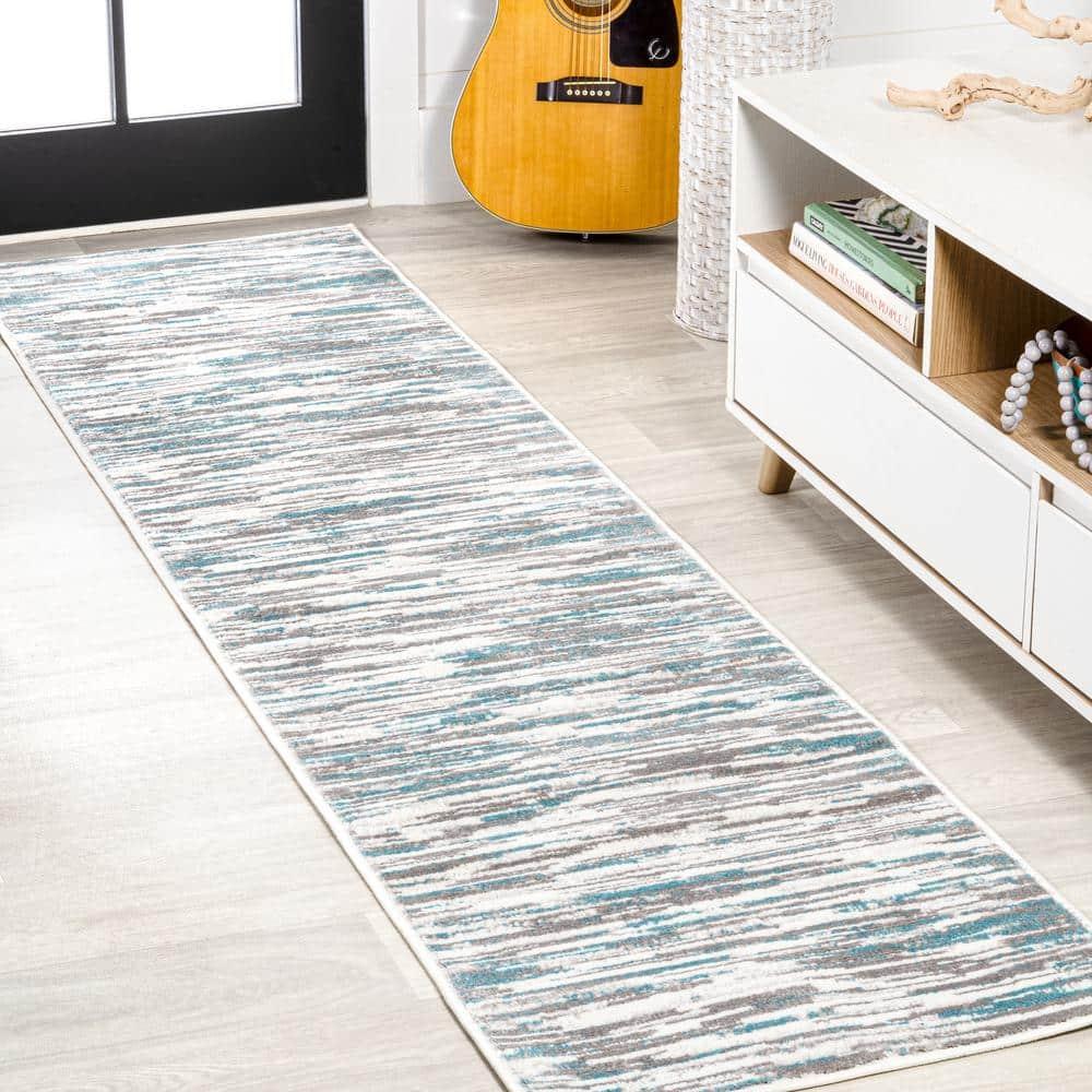 2' x 8' Speer Abstract Linear Stripe Runner Rug, Gray/Blue - JONATHAN Y