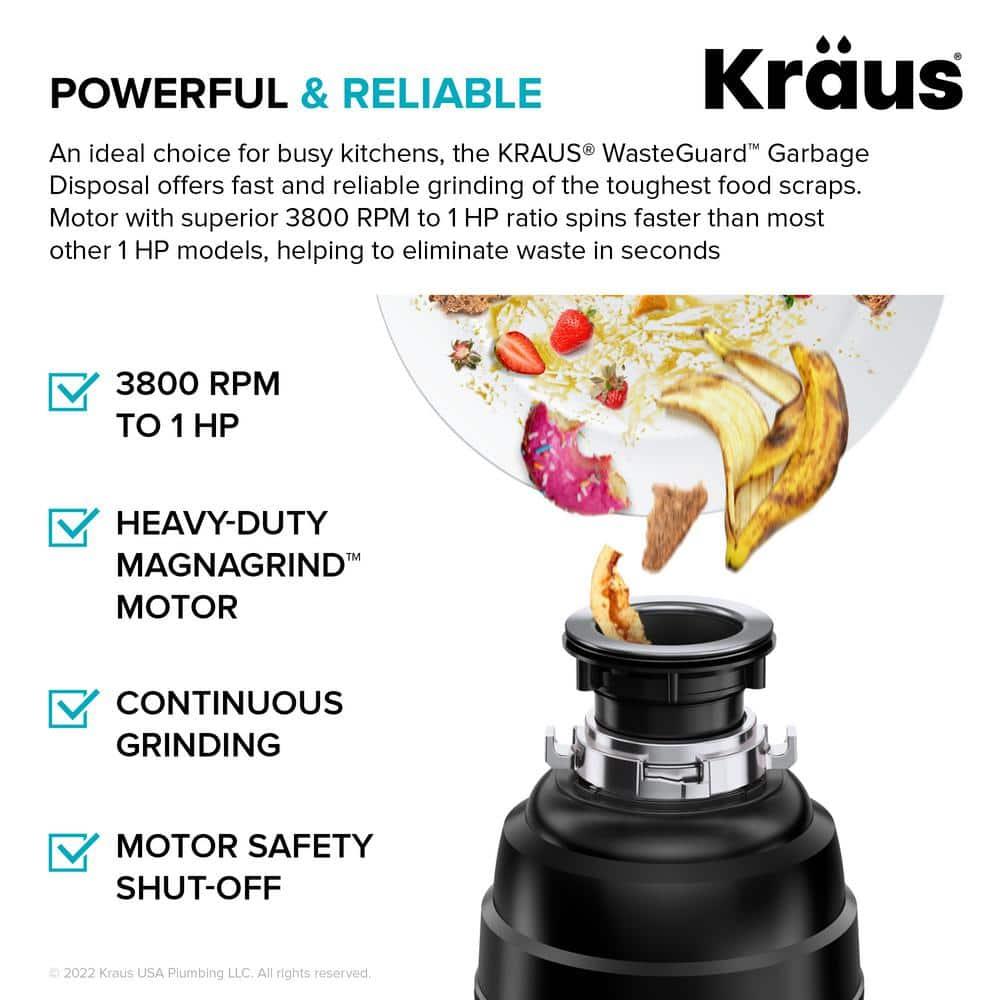 Black Stainless Steel Continuous Feed Garbage Disposal with Ultra-Quiet Motor