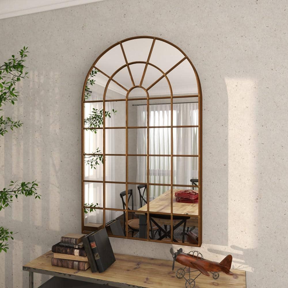 DecMode Traditional Windowpane Style Metal Wall Mirror with Polished Brown Finish, 34"W x 56"H