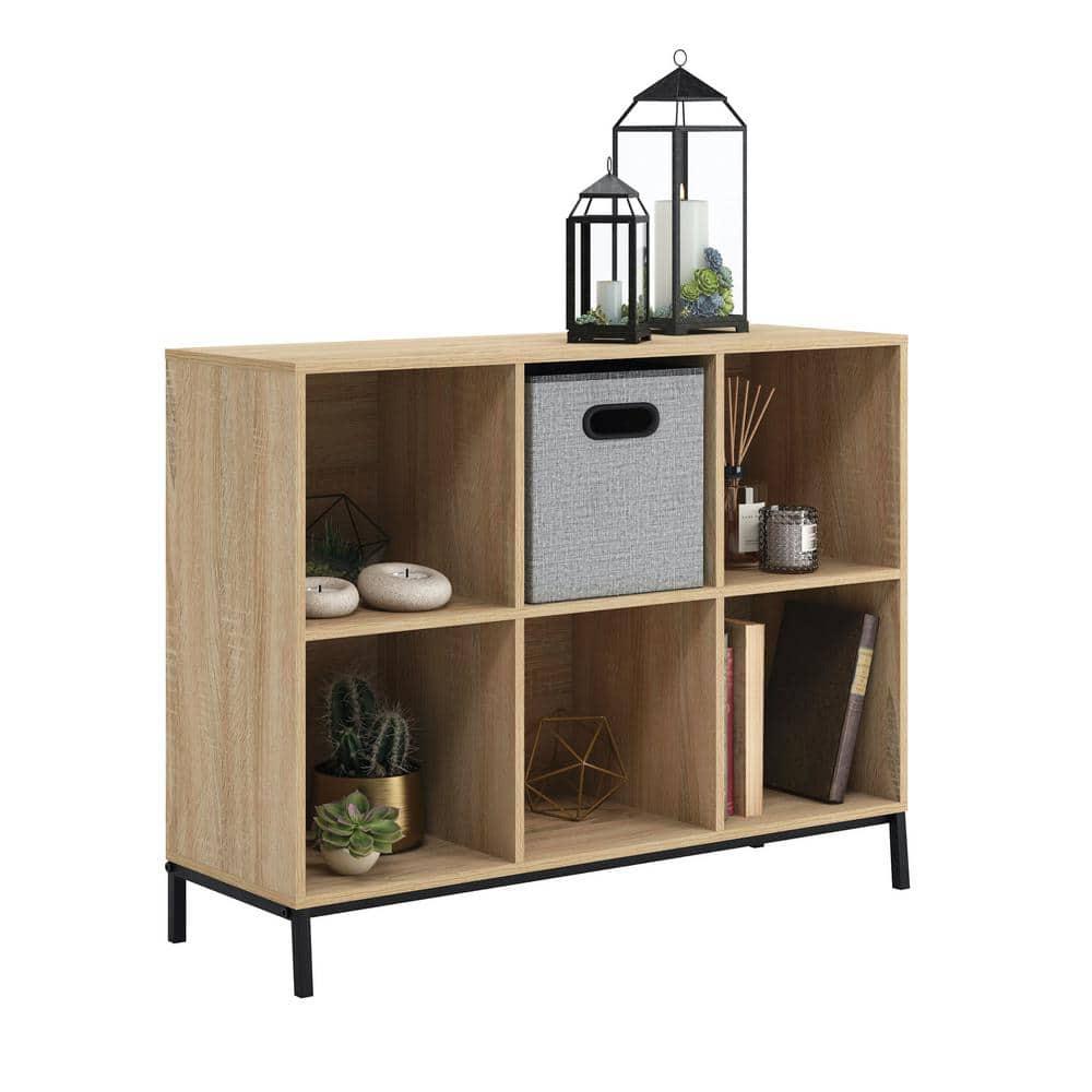 Sauder 27" 6 Cubbies North Avenue Organizer Charter Oak: Modern Metal Frame, 4-Shelf Bookcase, Brown Finish: Storage System Compatible