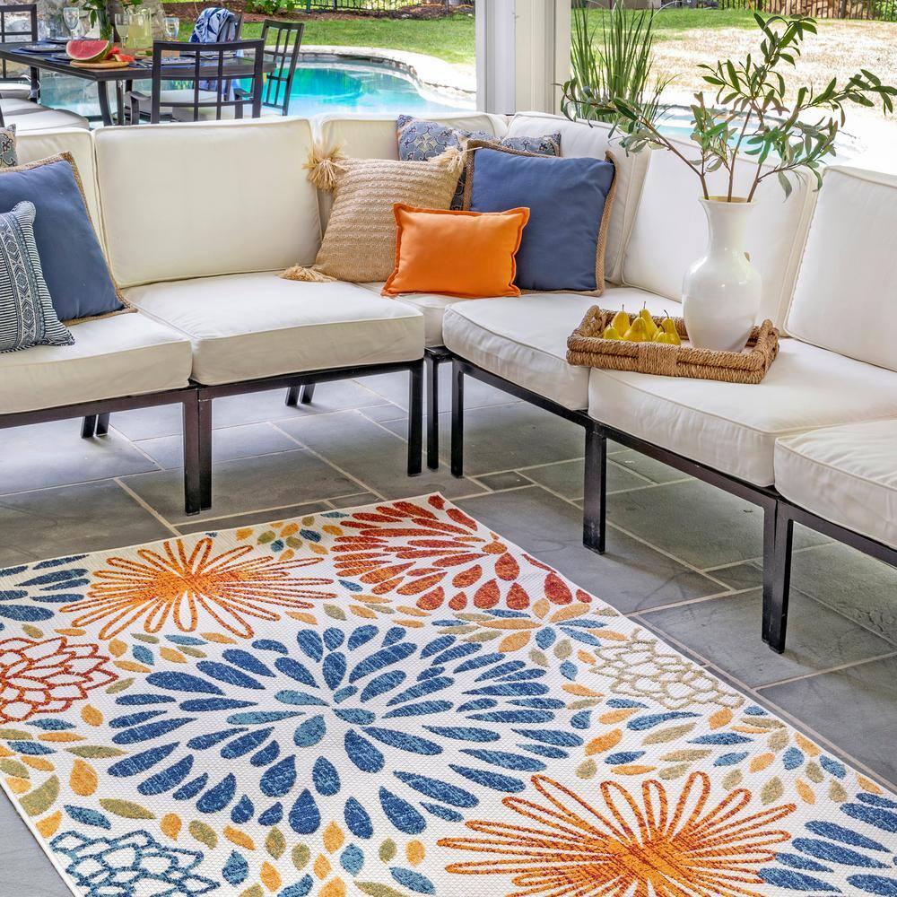 Nuloom Monique Floral & Paisley 2x12 Indoor/Outdoor Runner Rug for Living Room Patio Deck Front Porch Entryway Hallway Kitchen, Blue/Multicolor